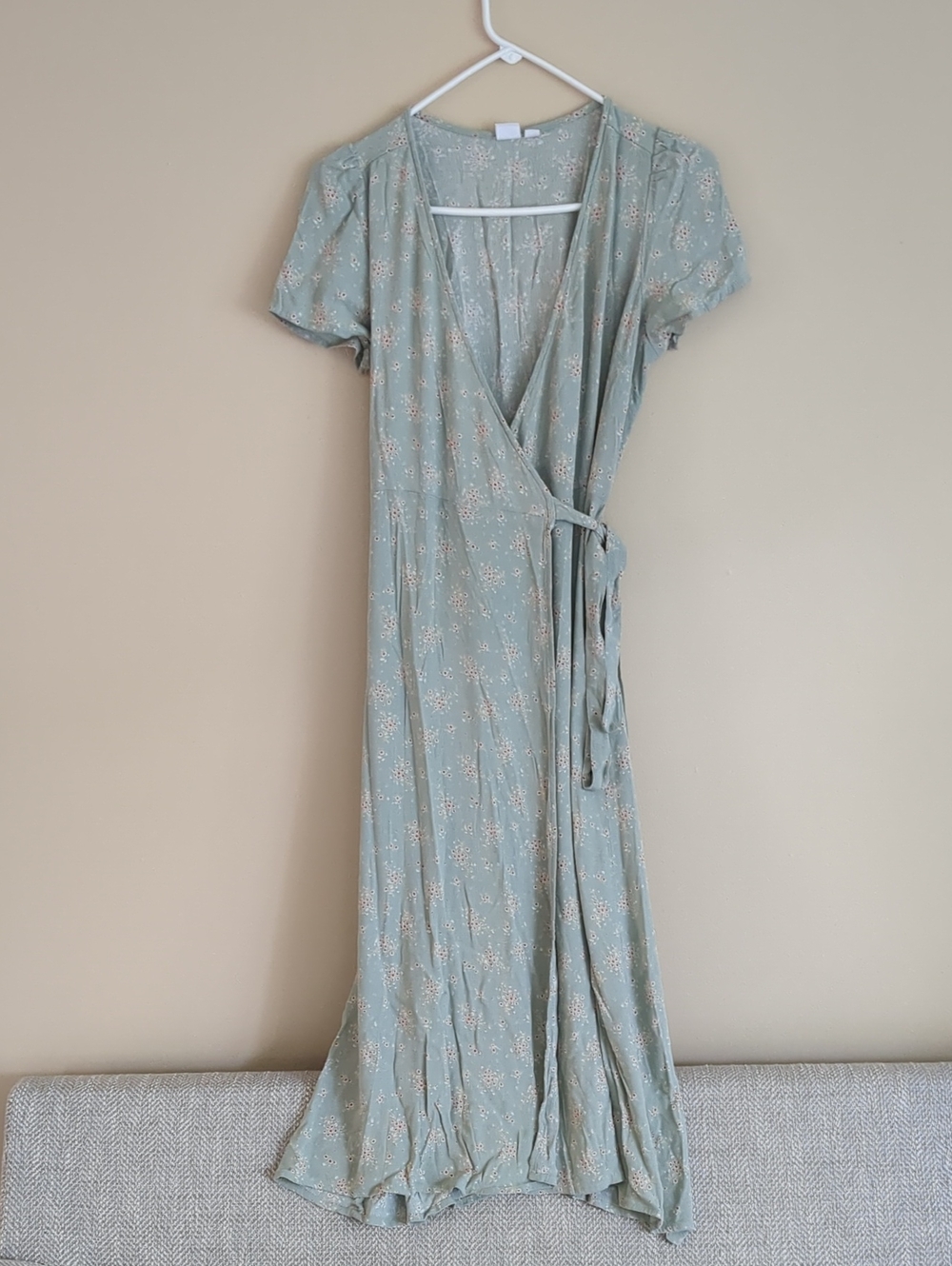 Small Gap Green Floral Wrap Dress Midi Length